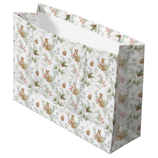 Winter Fox Woodland Forest Cute Large Gift Bag (Framsidan Vinklad)