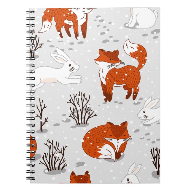 Winter Foxes Bunny Seamless Mönster Anteckningsbok (Framsidan)