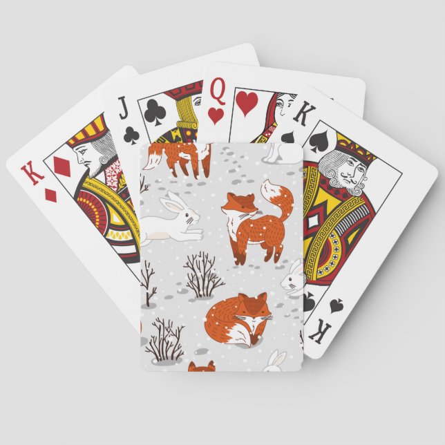 Winter Foxes Bunny Seamless Mönster Casinokort (Baksidan)