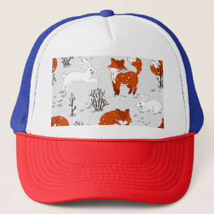 Winter Foxes Bunny Seamless Mönster Keps