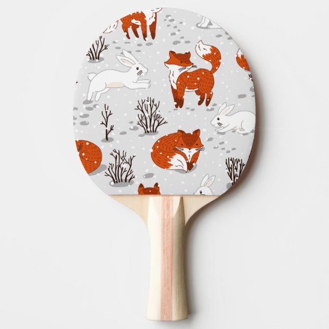 Winter Foxes Bunny Seamless Mönster Pingisracket (Framsidan)