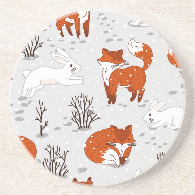 Winter Foxes Bunny Seamless Mönster Underlägg (Framsidan)