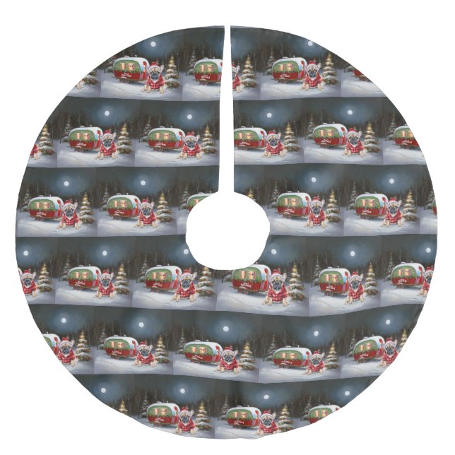 Winter Fransk Bulldog Caravan jul Äventyr Julgransmatta Borstad Polyester (Framsidan)