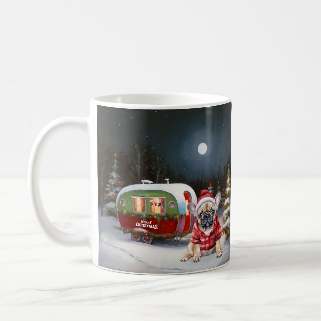 Winter Fransk Bulldog Caravan jul Äventyr Kaffemugg (Vänster)