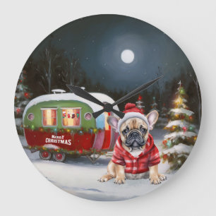 Winter Fransk Bulldog Caravan jul Äventyr Stor Klocka
