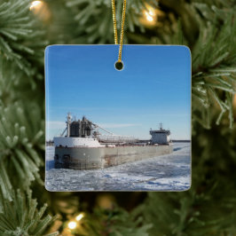 Winter Freighter Manitoulin Underbar Sjöar Adress Julgransprydnad Keramik