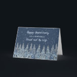 Winter Friend och hans fru på årsdagen Kort<br><div class="desc">Lycklig bröllop-jubileumskort för vän och hans hustru med skogar på rustik vinter och hjärtlig vers.</div>