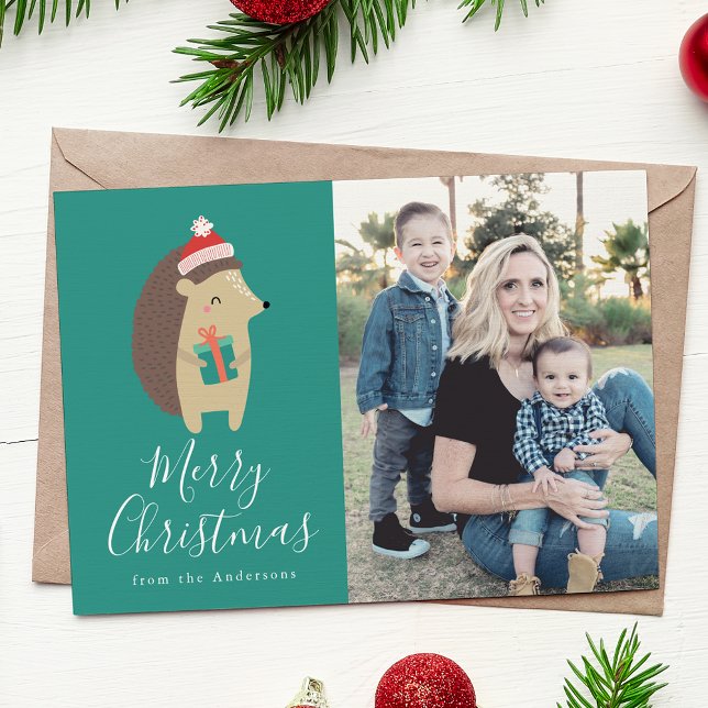 Winter Friends | Fotokort för Hedgehog Helgdag Julkort (Skapare uppladdad)