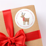 Winter Friends | Helgdag av renar Runt Klistermärke<br><div class="desc">Lägg till en unik beröring i dina helgdag med våra Winter Friends-helgdag. De festliga klistermärkena har en söt,  tecknad renare som bär en halsduk med anpassningsbarna hälsning och familjens namn som gränsar till dekalen med röd skrift.</div>