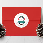 Winter Friends Penguin Holiday Return Address Runt Klistermärke<br><div class="desc">Cute holiday return address stickers featuring a cute cartoon penguin wearing a sweater and earmuffs encircled by your family name and return address. The penguin return address labels are perfect to use for envelope seals!</div>