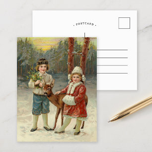 Winter Friends Vintage jul Vykort
