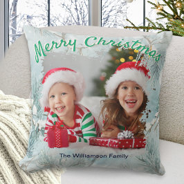 Winter Frost Custom Photo Christmas Throw Pillow Kudde