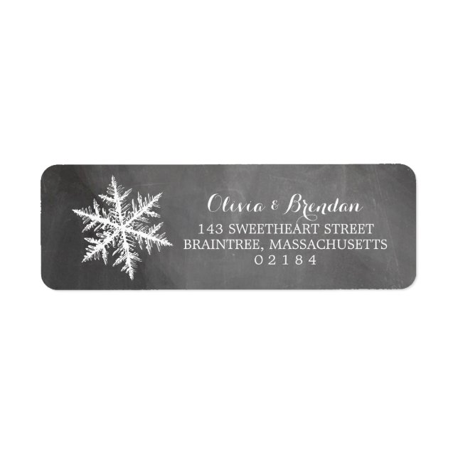 Winter Frost Snöflingor Chalkboard-Returadress Returadress Etikett (Framsidan)