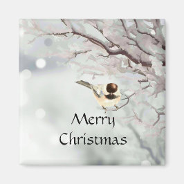 Winter Frosty Träd Chickadee Bird Magnet