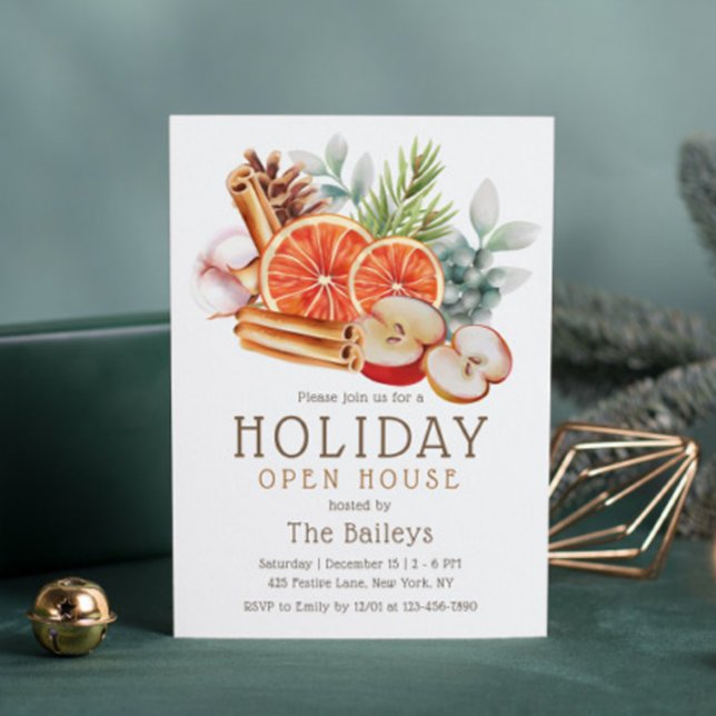 Winter Frukt Blommigt Watercolor Helgdag Open Hous Inbjudningar (Skapare uppladdad)