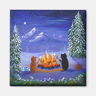 Winter Funny Cats Forest Creationarts Magnet