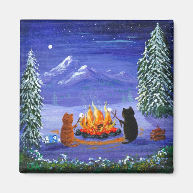 Winter Funny Cats Forest Creationarts Magnet (Framsidan)