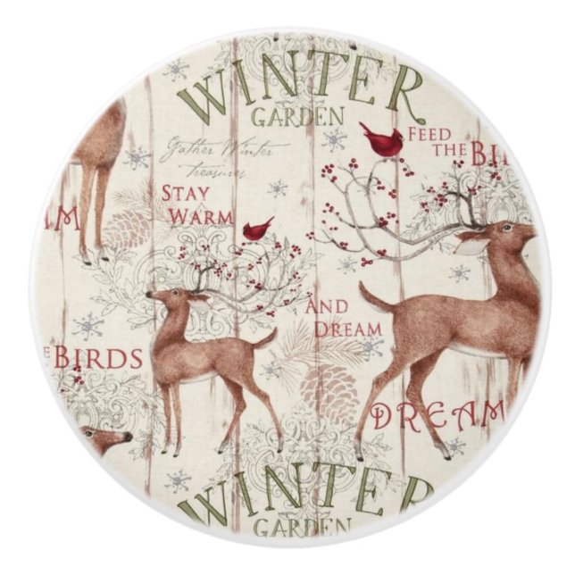 Winter Garden Helgdag Reindeer Design Knopp (Framsidan)