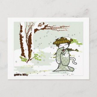 Winter Geisha Kattunge Vykort