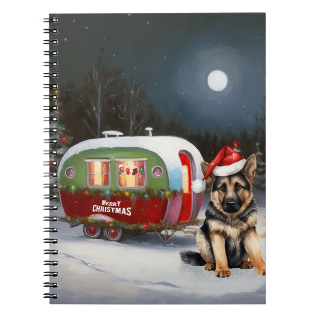 Winter German Shepherd Caravan jul Äventyr Anteckningsbok (Framsidan)