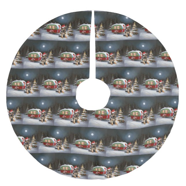 Winter German Shepherd Caravan jul Äventyr Julgransmatta Borstad Polyester (Framsidan)