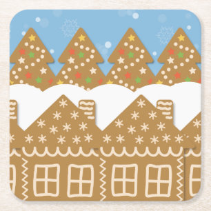 Winter Gingerbröd Street Underlägg Papper Kvadrat