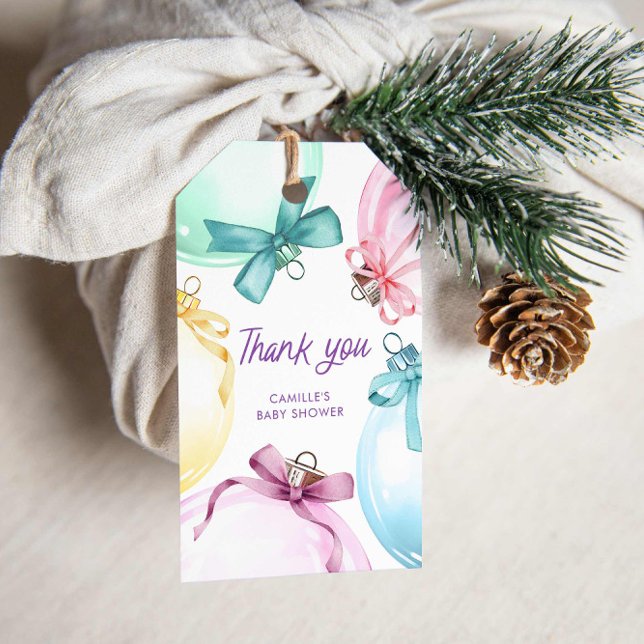 Winter Girl Baby Shower Presentetikett (Winter Colorful Baby Shower Thank you tags)