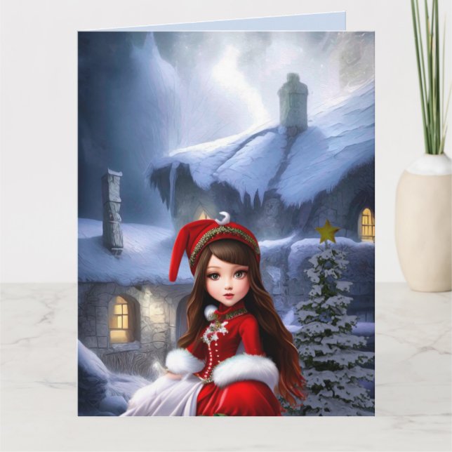 WINTER GIRL SNÖ FANTASY FÖDELSEDAGSKORT KORT (Framsida)