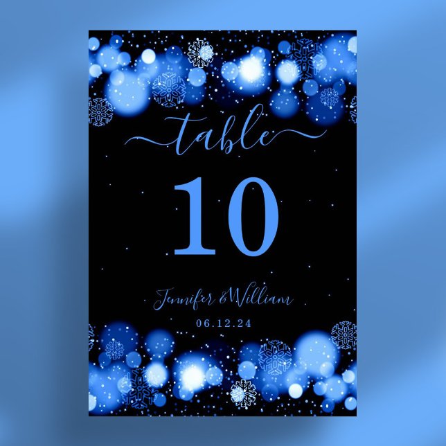 Winter Glam Julafton Helgdag Bröllop Blue Bordsnummer (Winter Glam Xmas Holiday Wedding Blue Table Number)