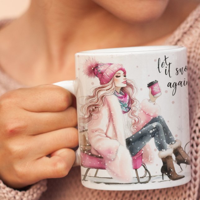 Winter Glam Rosa Sled Ride Mugg (Skapare uppladdad)