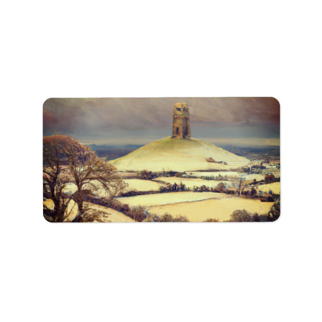 Winter Glastonbury Tor  Adressetikett (Framsidan)