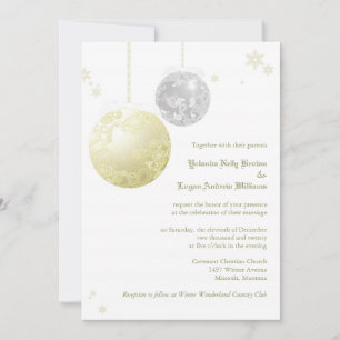 Winter Glitter Guld och Silver Bröllop Inbjudningar