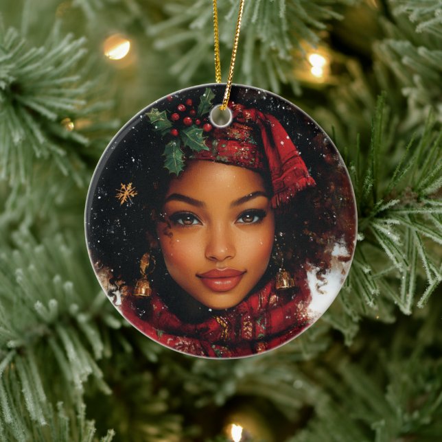 Winter Glow Afrocentric Queen – Holiday Art Julgransprydnad Keramik (Träd)