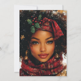Winter Glow Afrocentric Queen – Holiday Art Julkort