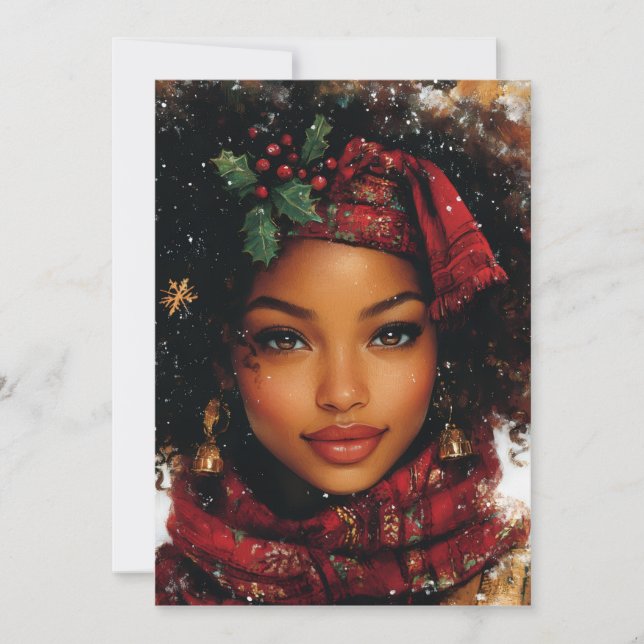 Winter Glow Afrocentric Queen – Holiday Art Julkort (Framsida)