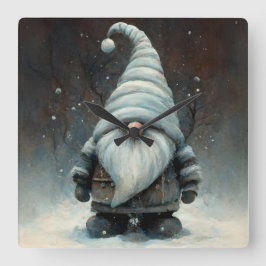 Winter Gnome i en snöskog Fyrkantig Klocka