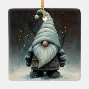 Winter Gnome i en snöskog Julgransprydnad Keramik