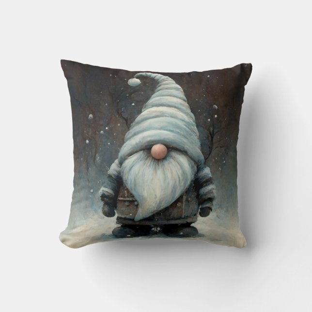 Winter Gnome i en snöskog Kudde (Framsida)