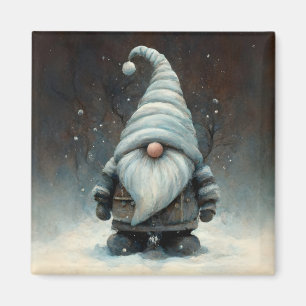 Winter Gnome i en snöskog Magnet