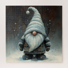 Winter Gnome i en snöskog Pussel