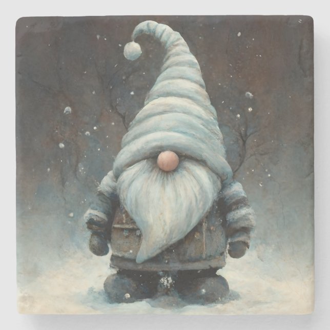 Winter Gnome i en snöskog Stenunderlägg (Framsidan)