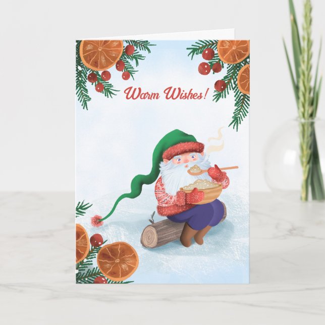 Winter Gnome i Snö Helgkort (Framsida)