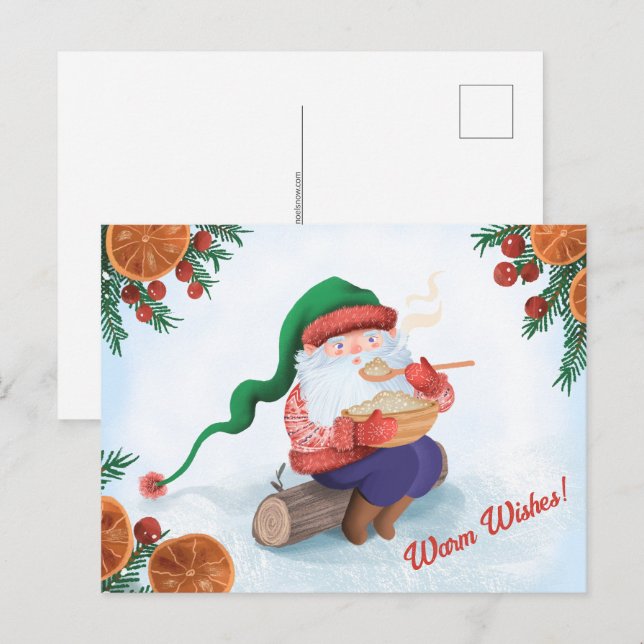 Winter Gnome i Snö Vykort (Fram/baksida)