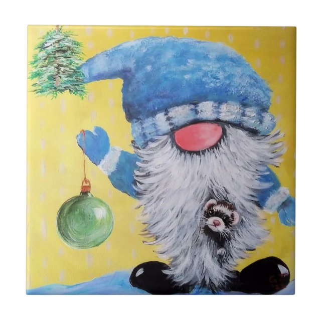 Winter Gnome och Peeking ferret Decorative Tiles Kakelplatta (Framsidan)
