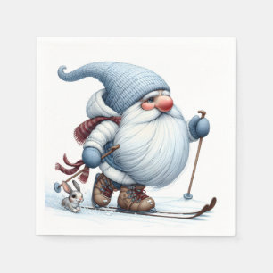 Winter Gnome Skiing med en Bunny Pappersservett