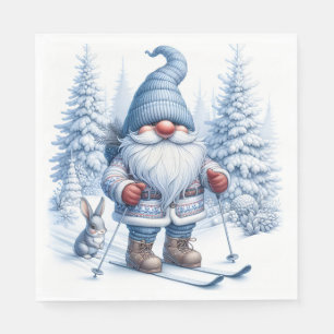 Winter Gnome Skiing med en Bunny Pappersservett