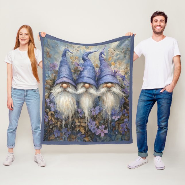 Winter Gnomes Purple Hats Flowers Fleecefilt (På plats)