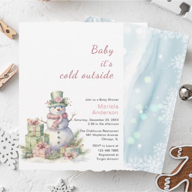 Winter God jul Snögubbe Watercolor Baby Sho Inbjudningar (Skapare uppladdad)