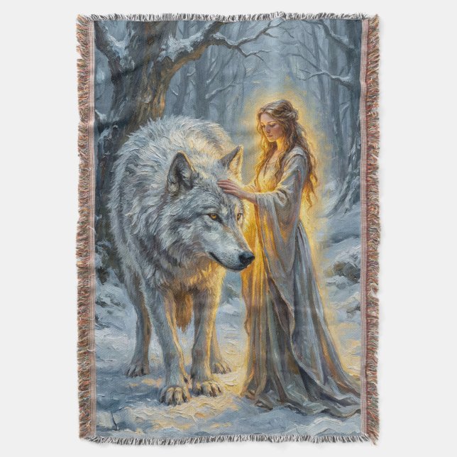Winter Goddess & White Wolf Filt (Framsidan Vertikal)