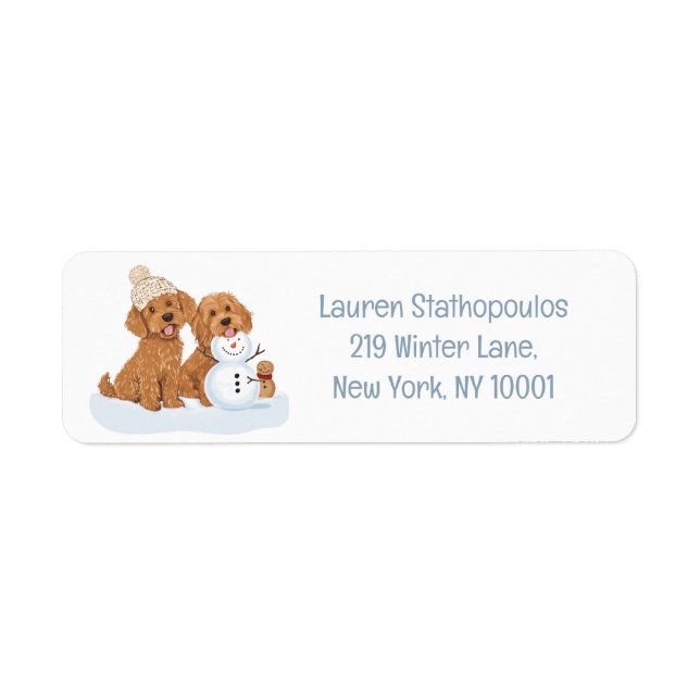 Winter Goldendoodle Dog Cute Snowman Returadress Etikett (Framsidan)
